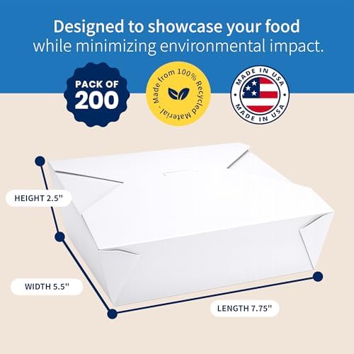 FC Meyer MeyerPak #3 Take Out Cartons, Leak & Grease Resistant Take Out Boxes, Earth-Friendly Disposable To Go Food Containers, 7 3⁄4” x 5 1⁄2” x 2 1⁄2“, White, Pack of 200 - Image 2