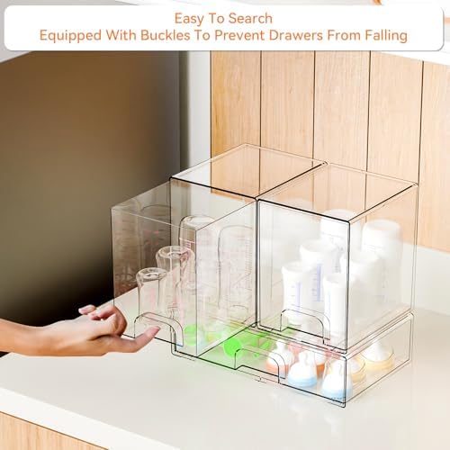Yieach 3 Set Baby Bottle Organizer for Countertop,BPA Free Bottle Station Organizer for Breast Pump Parts,Pacifier and Baby Accessories,Clear Stackable Storage Drawers and Home Edit Storage Containers - Image 4
