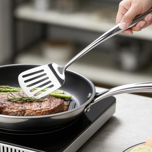 304 Stainless Steel Cooking Utensils Set, 11 PCS Long Large Metal Cooking Utensil Tools Set, Mirror Polished Kitchen Gadget Cookware and Kitchen Tool Set, Dishwasher Safe - Image 4