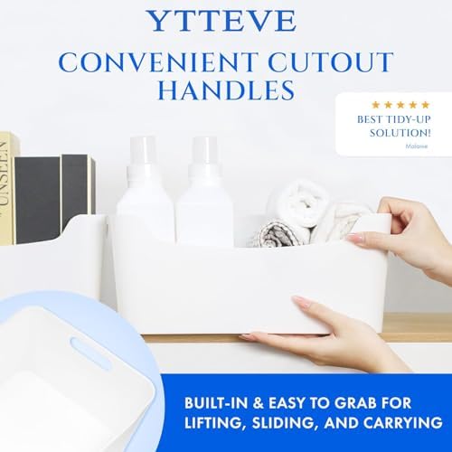 4 Pack Large Plastic Storage Bins with Handles, Versatile 13.7x10.2x5.7 Inch White Organizer Containers for Kitchen, Pantry, Closet, Bathroom, Office, Cabinet, Drawer, Snack, Toy & Makeup Organization - Image 4