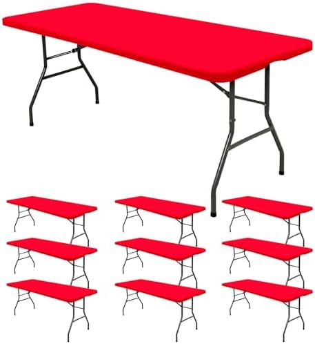 10 Pack Stretch Table Top Cap Cover, Red, 30" x 72" by REWOMC