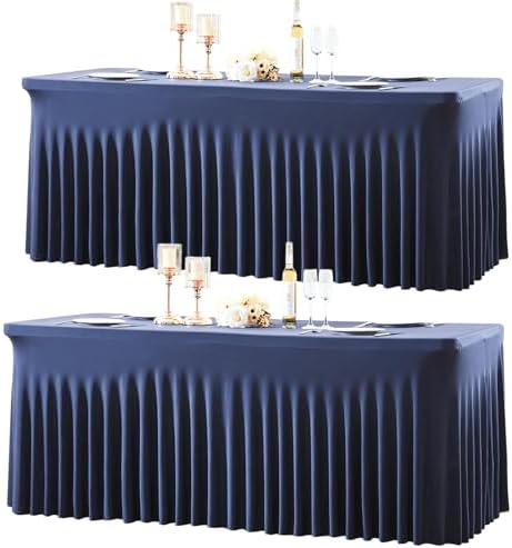 gogoparti 2 Pack Spandex Navy Blue Fitted Table Cloth for 6ft Rectangle Tables Navy Blue Stretch Tablecloth Banquet Table Covers Skirt Wrinkle Free Tablecloths for Parties Wedding by Gogoparti