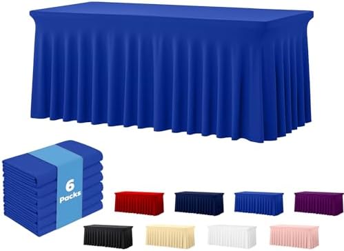 Deep Dream 6 Pack Royal Blue Spandex Table Covers 6 Foot, Fitted Stretch Tableclothes 30x72 Inch, Wrinkle Free 6FT Fitted Table Clothes with Skirt for Party, Banquet, Wedding and Events by DeepDream