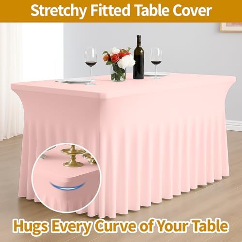 Deep Dream 4 Pack Pink Spandex Fitted Tableclothes for 8 Foot Rectangle Tables, Wrinkle Free 8FT Fitted Table Cover, Stretch Tablecloth Table Skirt for Party, Banquet, Wedding and Events - Image 2