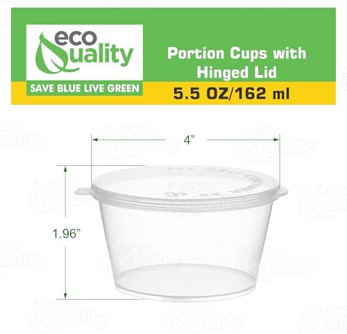 EcoQuality 5.5 Oz Leak Proof Portion Cups with Lids - Plastic Condiment Souffle Containers with Attached Hinged Lid - Perfect for Sauce, Sample, Slime, Jello Shot Cups with Lids (1000) - Image 2