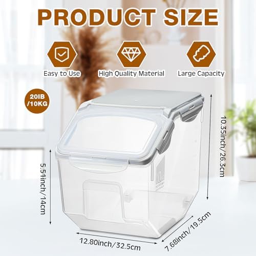 Umigy 4 Pack Rice Storage Container Flour Storage Bin with Wheels White Plastic Airtight Lid Boxes for Dog Pet Food Cereal Grain Dry Food (10 Liter / 20 lbs) - Image 2