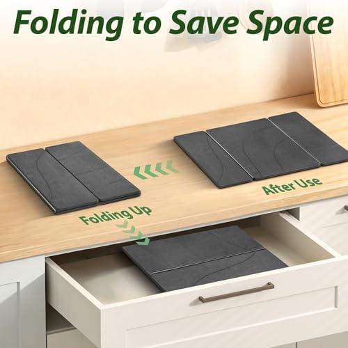 Large Stone Drying Mat for Kitchen Counter, 24"x16" Collapsible Quick Dry Dish Drying Mat, Water-Absorbent Marble Diatomaceous Earth Mats for Bottles Cups Dishes, Match Any Countertop - Image 6