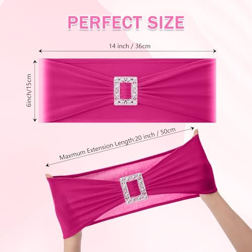Joccun 60 PCS Spandex Chair Sashes Bows Stretch Chair Cover Band with Buckle Slider Universal Elastic Chair Ties for Wedding Banquet Party Event Decoration (Fuchsia) - Image 2