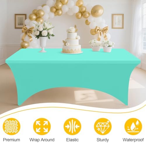 Smiry 2 Pack Spandex Table Cloth 6FT, Elastic Fitted Aqua Tablecloth - Image 2