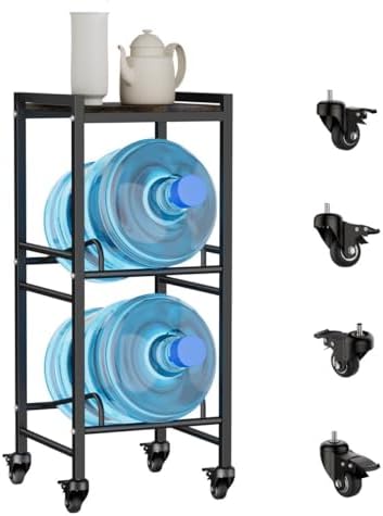 2 Tiers Water Rack Top Storage Shelf with 4 Wheels - Space Saving Dispenser Stand 5 Gallon Water Storage Rack Bottle Jug Holder Organizer/Lockable&Removable Casters/Kitchen Office Garage by VORSHAPE