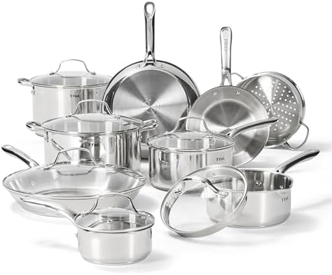 T-fal Gourmet 15-Piece Stainless Steel Pots and Pans Set, Induction Compatible by T-falbrand