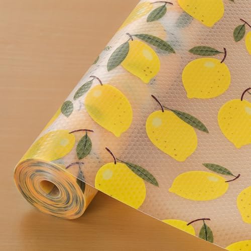 Cooyes Shelf Liner, Non-Adhesive Cabinet Liners for Kitchen Drawers, Shelves, Refrigerator, Pantry Storage, Bathroom Closet, Fridge, Durable Waterproof EVA Mats(11.8" W x 236" L, Yellow Lemon) by Cooyes