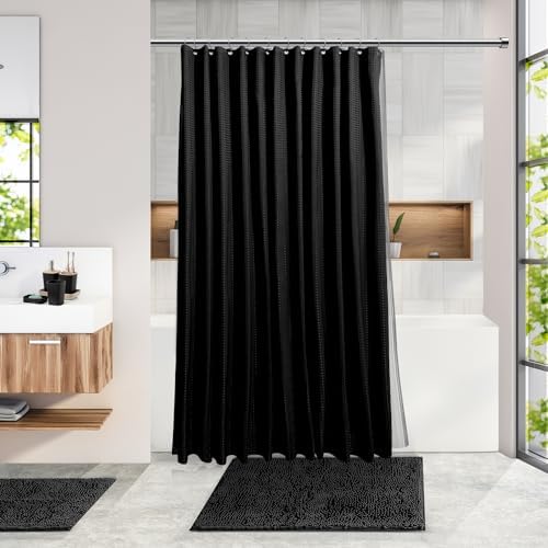 Clara Clark Black Bathroom Set, Shower Curtain Set and Shower Caddy Hanging - Image 2