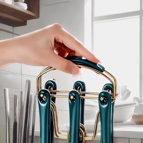 Novellus Stainless Steel Gold Kitchen Utensils Set with Holder, 7pcs Green | Kitchen Accessories for Cooking Includes Soup Ladle, Metal Spatula, Slotted Spoon, Slotted Spatula, Pasta Spoon, Green - Image 6