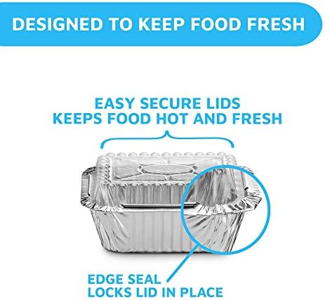 MontoPack Disposable Takeout Pans with Clear Lids | 1lb Capacity Aluminum Foil Food Containers with Strong Seal for Freshness & Spill Resistance | Eco-Friendly & Recyclable | 50-Pack of 5x4” Drip Pan - Image 5