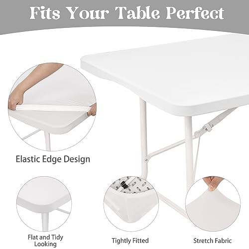 6 Pack Spandex Table Top Cover for 8FT Rectangle Tables, Stretch Fitted Tablecloth Washable Rectangle Table Covers with Elastic Edge for Indoor Outdoor Party Picnic Camping (30" W x 96" L, White) - Image 3