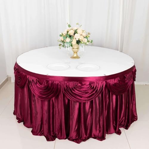 Efavormart Burgundy Satin Double Drape Table Skirt for Kitchen Dining Catering Wedding Birthday Party Decorations Events 14ft by efavormart
