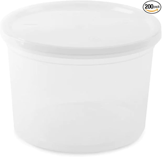 64 Oz Heavyweight Plastic Deli Containers with Airtight Lids | BPA Free Storage Cups for Soup Meal Prep Leftovers Takeout | Microwave Freezer Safe Reusable Containers | 200 Pack by Unknown
