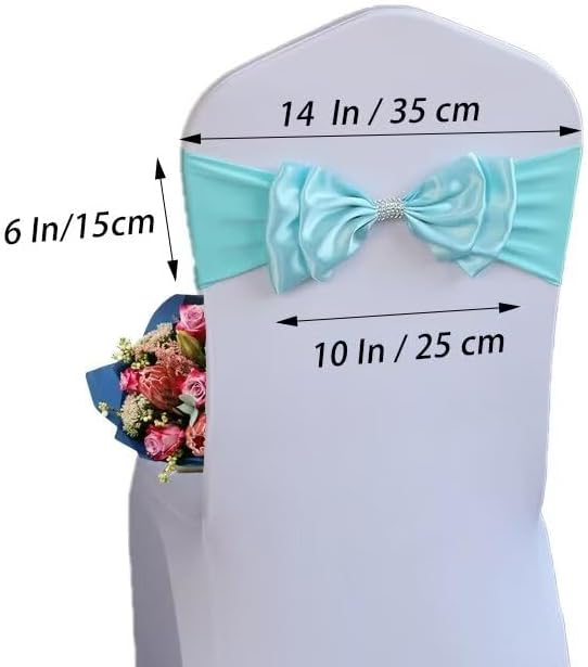 12 PCS Spandex Chair Sash Bow Tied,Elastic Sashes Chair Bands for Wedding Party Reception Events Celebration Banquets Hotel Event Decorations Chairs Decoration(Turquoise) - Image 2