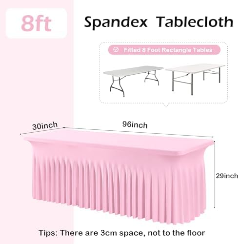 2 pk Baby Pink Spandex Tablecloth 8ft With Ruffled Table Skirt, Wrinkle Free Stretchy Fitted Tablecloths for 8 Foot Rectangle Tables, Elastic Spandex Table Covers for Weddings Parties Banquet - Image 5