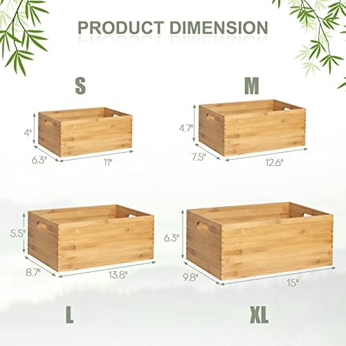 ANMINY Bamboo Storage Bins, Nesting 4PCS, Sturdy Mortise-Tenon Joint - Image 6