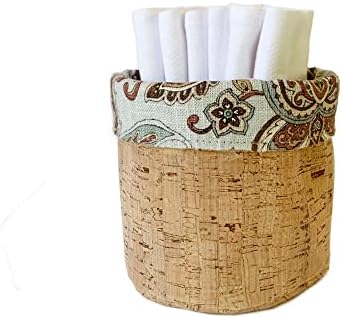 Reusable Hand Towels for Bathroom/Towels and Cork Fabric Basket/American Made/Machine Washable/Absorbent/Durable Edges and No Pilling (Paisley & Cork Basket, 6 Cloths) by HANDECLOTHbyTutenago