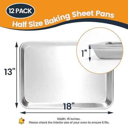 12 Pack Half Size Aluminum Baking Sheet Pan, 18 x 13 in | NSF, Aluminum Commercial Cookie Sheets, Non-Stick, Oven Safe Up to 500℉ - Image 5