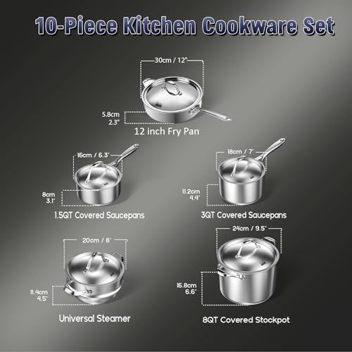 Cooks Standard Multi-ply Clad Stainless Steel Cookware Set, Includes Saucepans, Steamer, Stockpot, Frying Pans with Lids, Induction Compatible, Dishwasher Safe, Oven Safe, 10-Piece - Image 2
