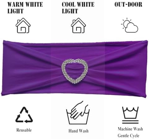 Purple Chair Sashes 60 Pack Spandex Purple Chair Sashes Bows with Heart Buckle Slider for Wedding Banquet Party Decorations - Image 4