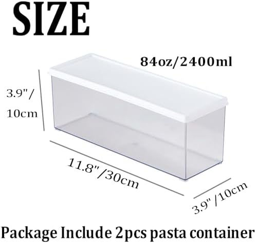 Hanobe Large Airtight Pasta Storage Containers, BPA-Free, 2.4L, 2-Pack | Stackable rectangular design, fits spaghetti, lasagna, noodles, clear grey plastic, for kitchen pantry and fridge - Image 5