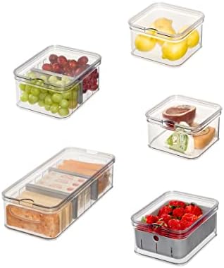 iDesign Crisp 5-Piece Recycled Plastic Refrigerator Organizer Bin Set with Lids, Clear/Gray by iDesign