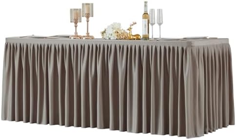 Wish Care Natural Polyester Table Clothes for 8 Foot Rectangle Tables, Wrinkle Free Fitted Table Cover with Pleated Ruffle Table Skirt for Birthday Party Wedding Trade Show Event Display by WishCare