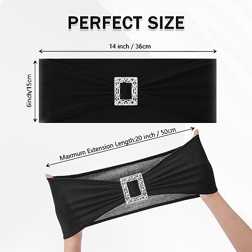 Joccun 120 PCS Spandex Chair Sashes Bows Stretch Chair Cover Band with Buckle Slider Universal Elastic Chair Ties for Wedding Banquet Party Event Decoration (Black) - Image 2
