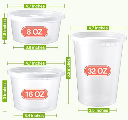 NEEBAKE 150 Set Deli-Containers-with-Lids: [8oz 16oz 32oz] Combo Plastic-Food-Storage-Containers-with-Lids, Microwaveable & Freezer Safe To-Go-Containers, Leak-proof Meal-Prep-Containers - Image 2