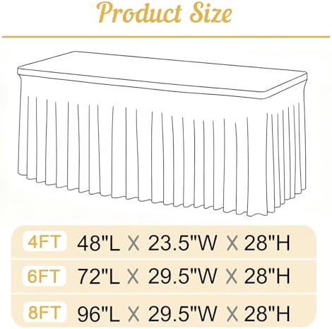 Besutolife White Spandex Tablecloth with Skirt for 4ft Rectangle Tables 2 Packs-Wrinkle-Resistant Stretchable Machine Washable Perfect for Weddings Banquets Birthday Parties Events - Image 6