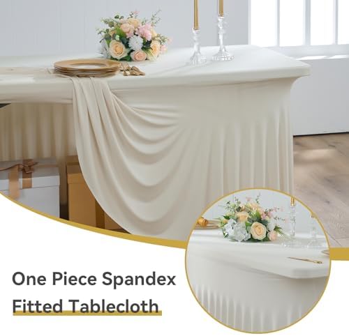 Spandex Tablecloth 6FT Rectangle Table Cover 2 Pack Beige Wrinkle-Free - Image 2
