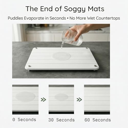 2 Piece Stone Drying Mat Set 16x12 Inch Diatomite Dish Drying Mat for Kitchen Counter Fast Drying Eco Friendly Includes 8 Non Slip Legs (Lumina, 16"x12") - Image 2