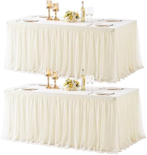 HB HBB MAGIC Ivory Table Cloths 6 Foot Rectangle Tulle Table Skirt Rectangle Tables 6ft Fitted Spandex Table Covers Stretch Elastic Banquet Birthday Party Baby Shower Wedding Table Cloths by HBBMAGIC