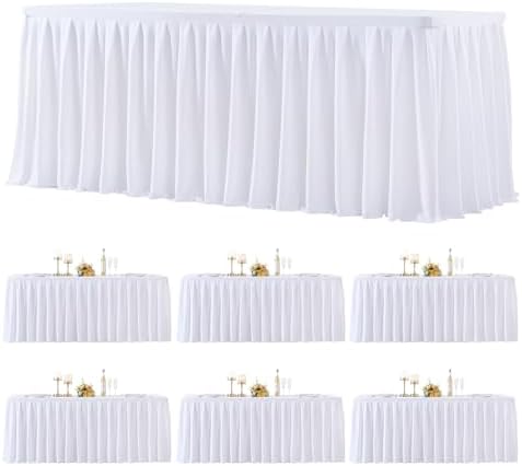 6 Pack White Rectangle Tablecloth 6 FT Stretch Spandex Fitted Table Cloth for 6 Foot Rectangle Tables Banquet Tablecloths Wrinkle Free Table Cover Stitch Ruffle Table Skirt for Party Wedding Birthday by Tao-GePartyDecorations