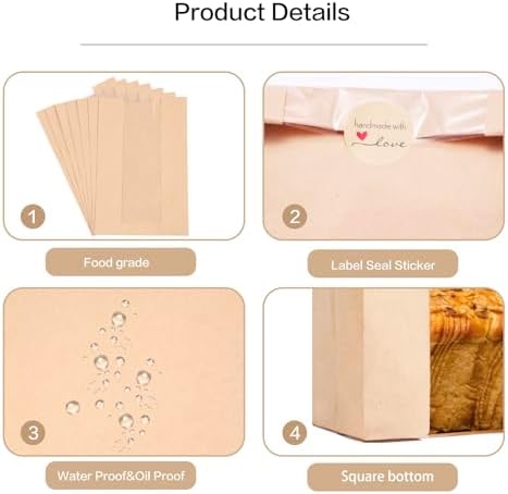 100 Pack Extra Large Paper Bread Bags for Homemade Bread,16×10×5 inch Sourdough Bags with Label Seal Stickers,Kraft Bakery Bag with Clear Front Window - Image 4