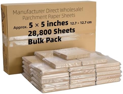 5x5-28800 Sheets Commercial Parchment Paper Squares | Food Grade Non-Stick 428°F for Mini Bakery Treats, Air Fryer Bites, Sampler Packs & Appetizer Prep by DanjureinParchmentManufacturer