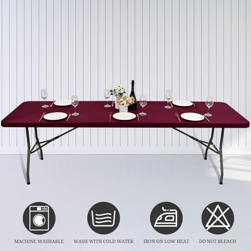 6 Pack Stretch Table Top Cap Cover, Wine Red, 30" x 96" - Image 5