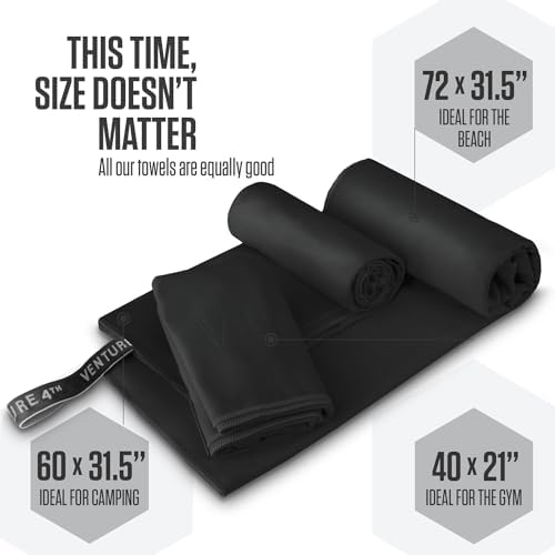VENTURE 4TH 4-Pack Quick Dry Microfiber Towels - Black Medium - Image 3