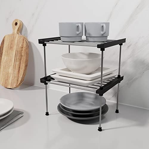carrotez Set of 2 Stackable Cabinet Organizer Shelf 9.8 x 7.8 x 6.1 Black - Image 2