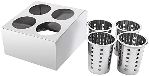 Stainless Steel Utensil Holder, Double Row 4 Holes Commercial Cylinder Flatware Silverware Utensil Holde, Countertop Silverware Organizer for Restaurant Hotel Buffet by ZeStarDair