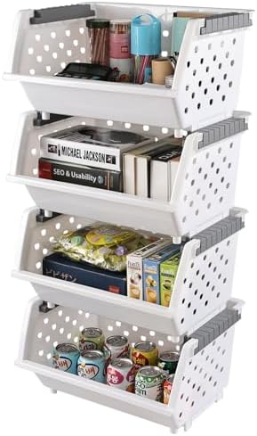 Stackable Storage Baskets, 4-Pack Open Front Organizer Bins by Unknown