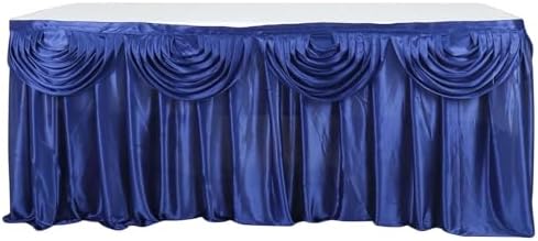 Efavormart Navy Blue Satin Double Drape Table Skirt for Kitchen Dining Catering Wedding Birthday Party Decorations Events 14ft - Image 6