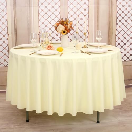 8 Pack Beige Round Tablecloth 90 Inch Circle Polyester Table Cloth, Washable Fabric Stain and Wrinkle Resistant Table Cover Round Tableclothes for Wedding Parties Banquet Reception Dining Tables - Image 2