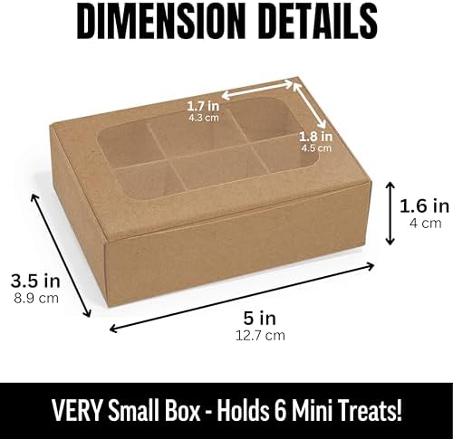 100 pcs Kraft Mini Truffle Box for 6 treats with Window and Dividers, Bakery Boxes, 5 x 3.5 x 1.57 Inches VERY SMALL Baking Boxes, Square Truffles Decorating Supplies for Gift Giving - Image 2