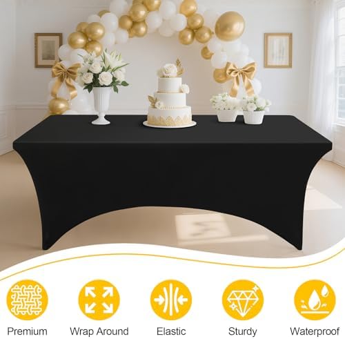 Smiry 2 Pack Spandex Table Cloth 4FT, Elastic Fitted Black Tablecloth - Image 3